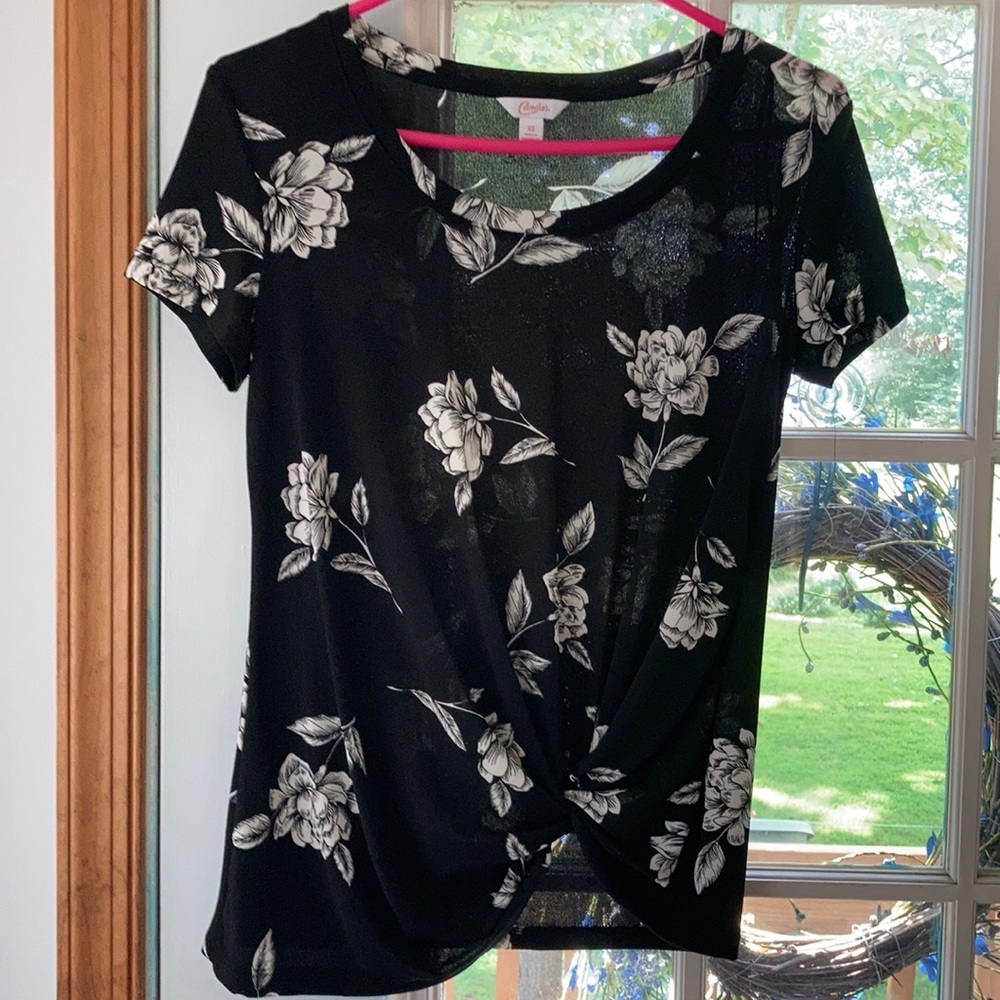 Black floral blouse